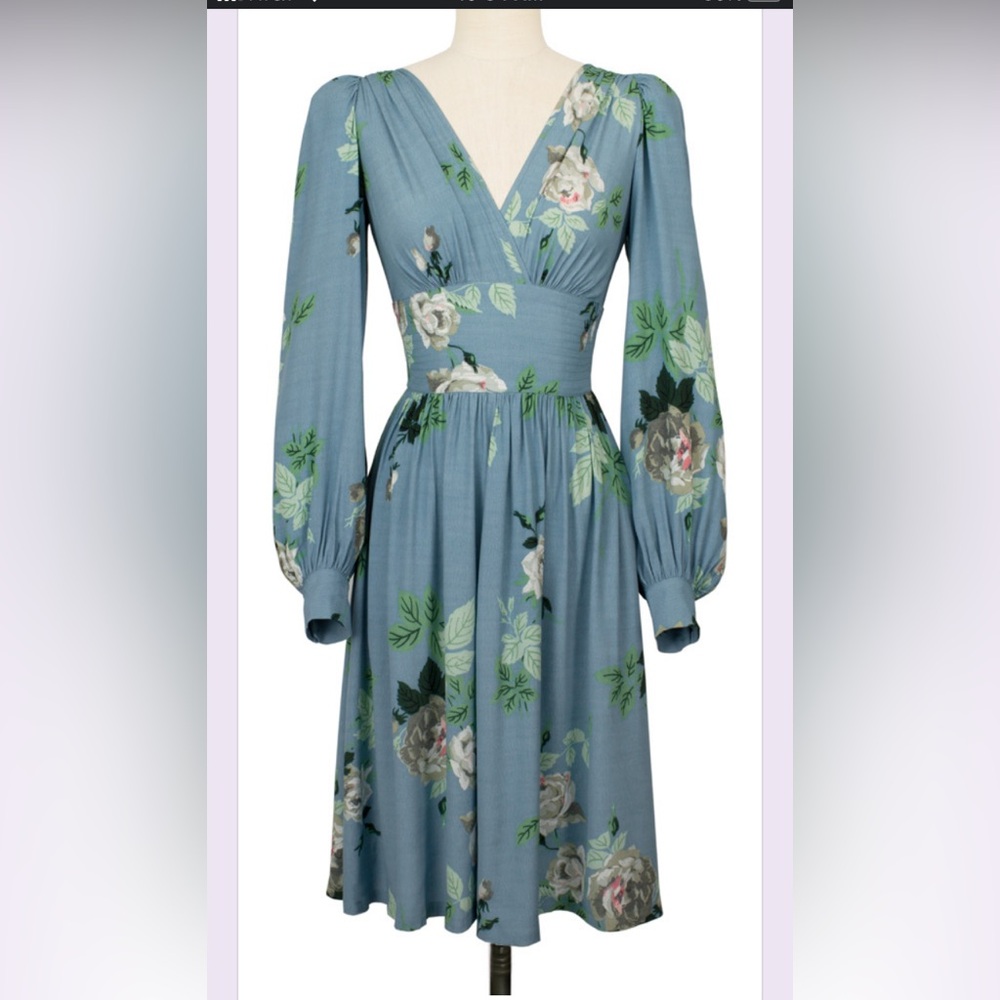 Trashy Diva Bianca Size 6 French Blue Roses Long Sleeves Crepe de Chine